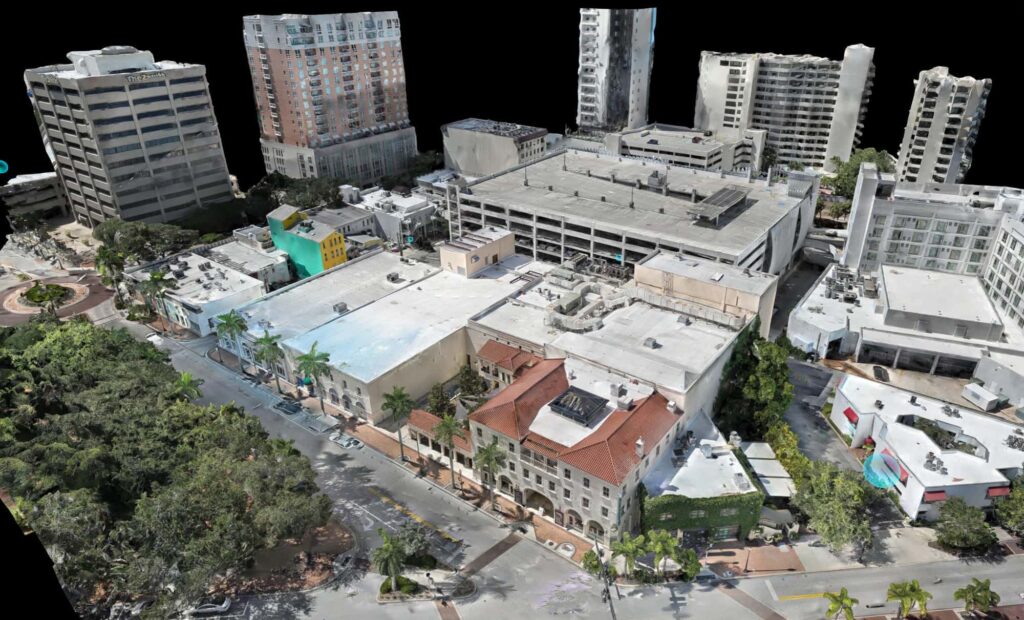 Photogrammetry model of a downtown city block with high-rise and mid-rise buildings