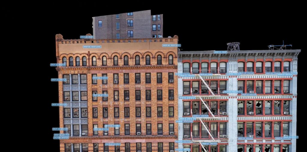 Two building facade models with annotation