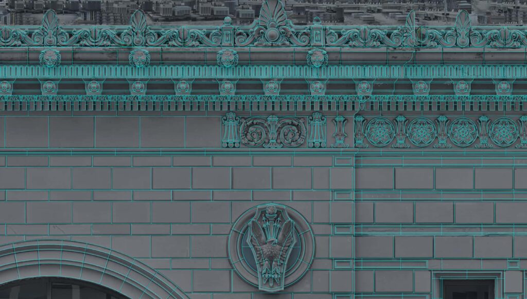 Ornate cornice detail with linework