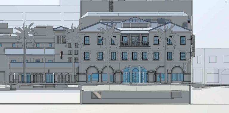 BIM elevation of a Mediterranean-style building