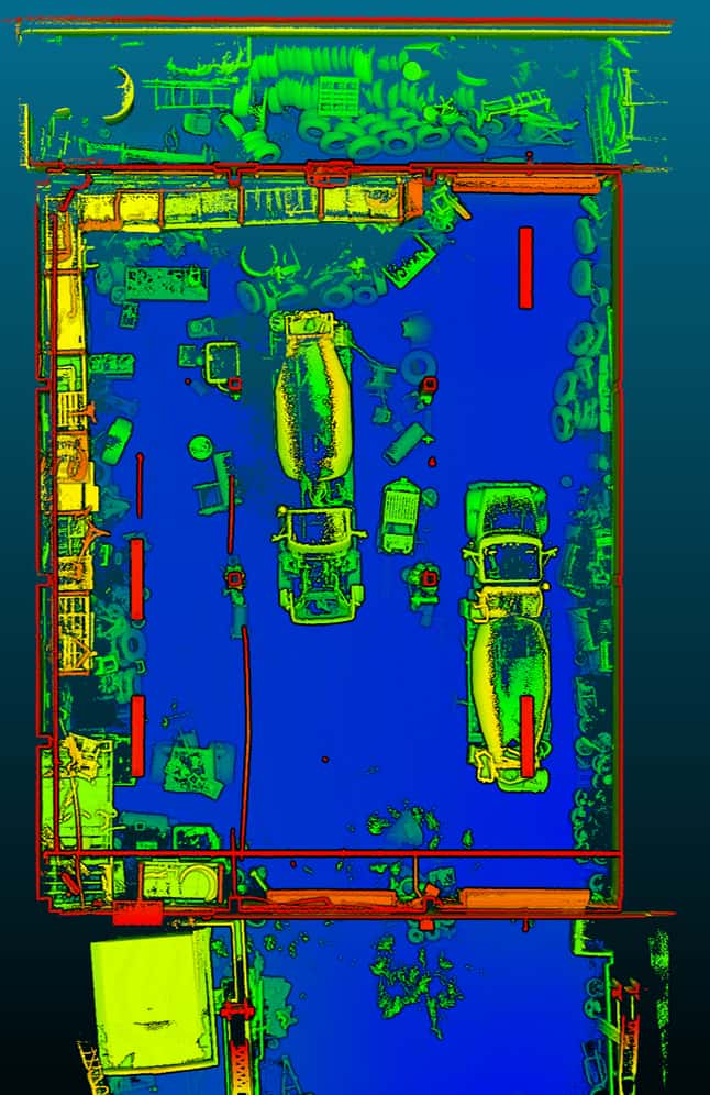 Top-down scan floor plan, height colored