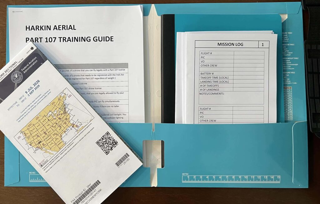 Part 107 training guide binder with mission log and sectional chart