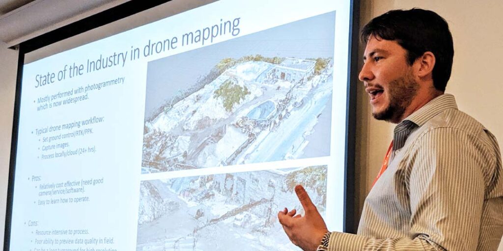 Instructor presenting "State of the industry in drone mapping" slide